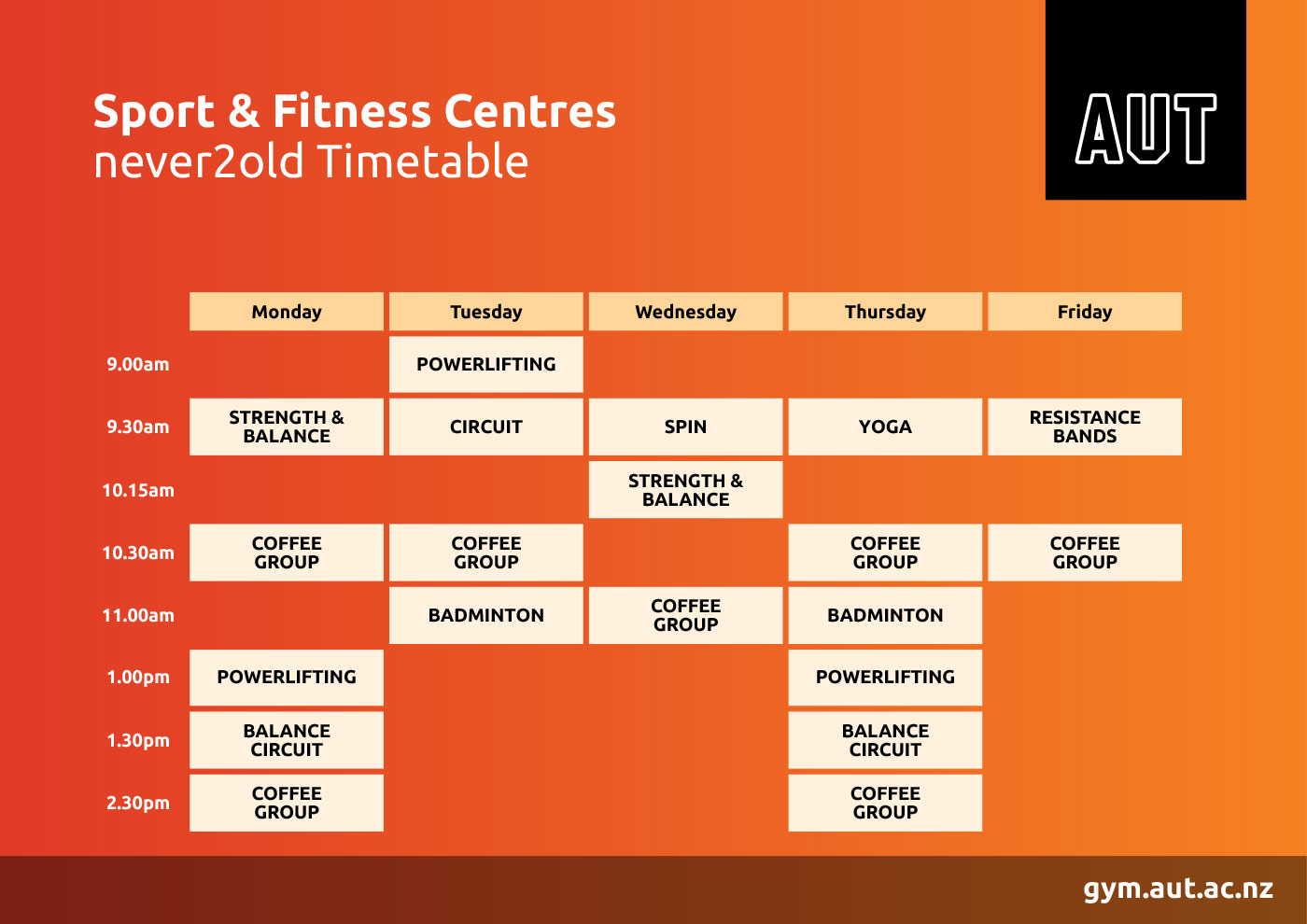 Our timetable for never 2 old classes